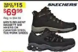 Dunham's Sports Skechers men's Reliant Daggett mid hikers or cankton steel toe work shoes offer