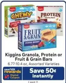 Save a Lot Kiggins Granola, Protein or Fruit & Grain Bars offer