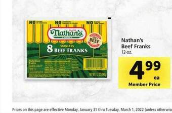Safeway Nathan's Beef Franks offer