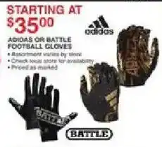 Dunham's Sports Adidas or Battle Football Gloves offer