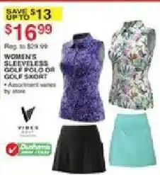 Dunham's Sports Vibes women's sleeveless golf polo or golf skort offer
