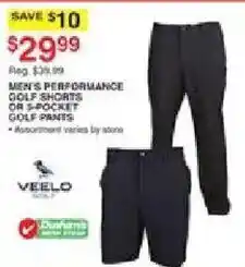 Dunham's Sports Veelo men's performance golf shorts or 1-pocket golf pants offer