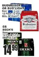 Key Food Budweiser or Bud Light Beer or Beck's offer
