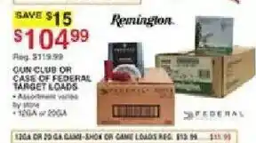 Dunham's Sports Remington gun club or case of federal target loads offer