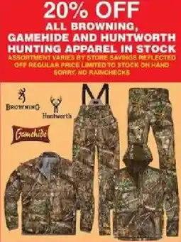 Dunham's Sports Browning Gamehide and Huntworth hunting apparel offer