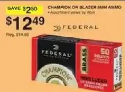 Dunham's Sports Federal Champion or Blazer 9mm Ammo offer