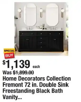 Home Decorators Collection Fremont 72 in. Double Sink Freestanding Black Bath Vanity