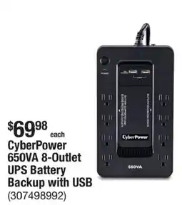 The Home Depot CyberPower 650VA 8-Outlet UPS Battery Backup with USB offer
