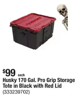 The Home Depot Husky 170 Gal. Pro Grip Storage Tote in Black with Red Lid offer