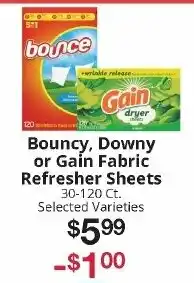Hays Supermarket Bounce, Downy or Gain Fabric Refresher Sheets offer