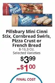 Hays Supermarket Pillsbury mini cinni stix, cornbread swirls, pizza crust or french bread offer