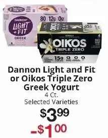 Hays Supermarket Dannon Light and Fit or Oikos Triple Zero Greek Yogurt offer
