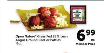 Safeway Open Nature Grass Fed 85% Lean Angus Ground Beef Or Patties offer