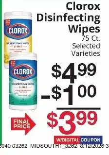 Hays Supermarket Clorox disinfecting wipes offer