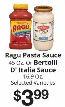 Hays Supermarket Ragu Pasta Sauce or Bertolli D' Italia Sauce offer
