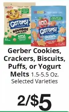 Hays Supermarket Gerber Cookies, Crackers, Biscuits, Puffs, or Yogurt Melts offer