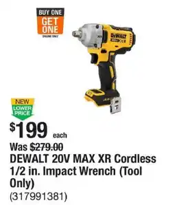 The Home Depot DeWalt 20v Max Xr Cordless 1/2 In. Impact Wrench (Tool Only) offer