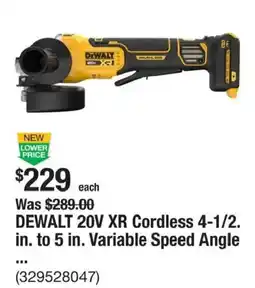 The Home Depot DeWalt 20v xr cordless 4-1/2. in. to 5 in. variable speed angle offer