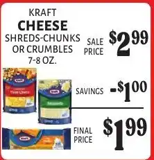 Harter House Kraft cheese shreds-chunks or crumbles offer