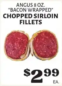 Harter House Angus bacon wrapped chopped sirloin fillets offer