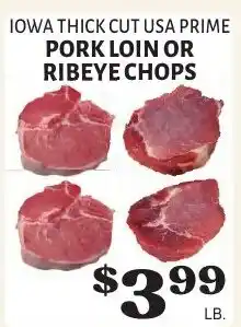 Harter House Iowa thick cut usa prime pork loin or ribeye chops offer
