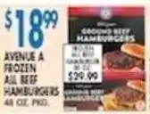 Associated Avenue a frozen all beef hamburgers offer