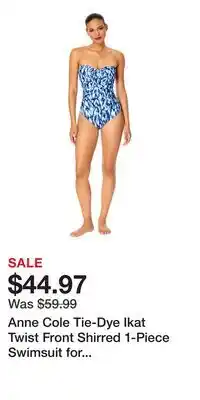 Cabela's Anne Cole Tie-Dye Ikat Twist Front Shirred 1-Piece Swimsuit for Ladies - Blue White - 12 offer
