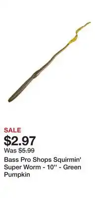 Cabela's Bass Pro Shops Squirmin' Super Worm - 10'' - Green Pumpkin offer