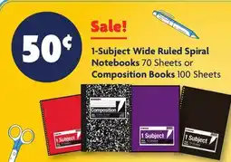 Family Dollar 1-Subject Wide Ruled Spiral Notebooks 70 Sheets or Composition Books 100 Sheets offer