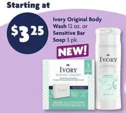 Family Dollar Ivory Original Body Wash 12 oz. or Sensitive Bar Soap 3 pk offer