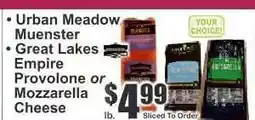 Key Food Urban Meadow Muenster or Great Lakes Empire Provolone or Mozzarella Cheese offer