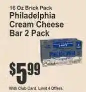 Key Food Philadelphia Cream Cheese Bar 2 Pack offer