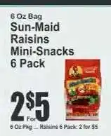 Key Food Sun-Maid Raisins Mini-Snacks 6 Pack offer