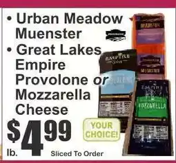 Key Food Urban Meadow Muenster / Great Lakes Empire Provolone or Mozzarella Cheese offer
