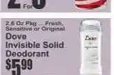 Key Food Dove Invisible Solid Deodorant offer