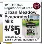 Key Food Urban Meadow Evaporated Milk offer