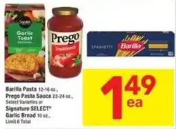 Randalls Barilla Pasta, Prego Pasta Sauce or Signature SELECT Garlic Bread offer