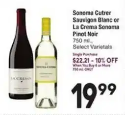 Randalls Sonoma Cutrer Sauvignon Blanc or La Crema Sonoma Pinot Noir offer