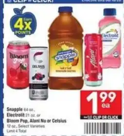 Randalls Snapple, Electrolit, Bloom Pop, Alani Nu or Celsius offer