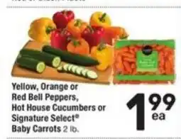 Randalls Yellow, Orange or Red Bell Peppers, Hot House Cucumbers or Signature Select Baby Carrots offer