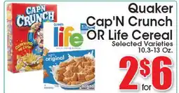 Supremo Foods Inc Quaker Cap'N Crunch OR Life Cereal offer