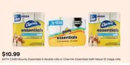 CVS Bounty Essentials 6 double rolls or Charmin Essentials bath tissue 12 mega rolls offer