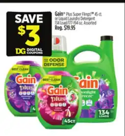 Dollar General Gain Plus Super Flings or Liquid Laundry Detergent, Load offer