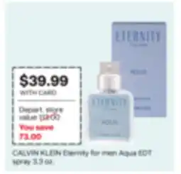 CVS CALVIN KLEIN Eternity for men Aqua EDT spray 3.3 oz offer