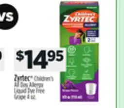 Dollar General Zyrtec Children's All Day Allergy Liquid Dye Free Grape offer