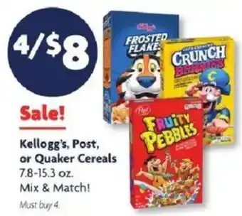 Kellogg's, Post, or Quaker Cereals