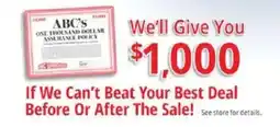 ABC Warehouse ABC's one thousand dollar assurance policy offer