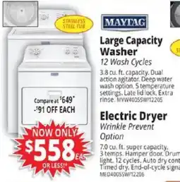 ABC Warehouse Maytag large capacity washer offer