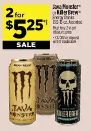 Dollar General Java Monster or Killer Brew Energy Drinks offer