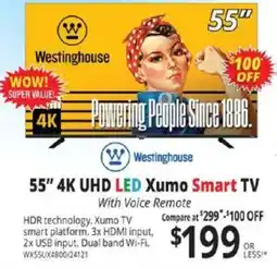 ABC Warehouse Westinghouse 55" 4K UHD LED Xumo Smart TV offer